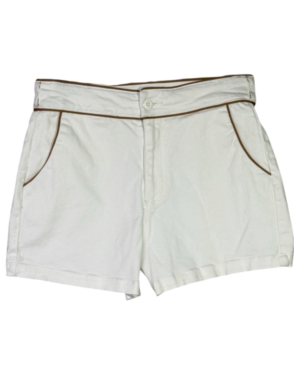 Versona Creamy White High-Waist 3” Shorts Brown Piping Stretch Timeless Preppy